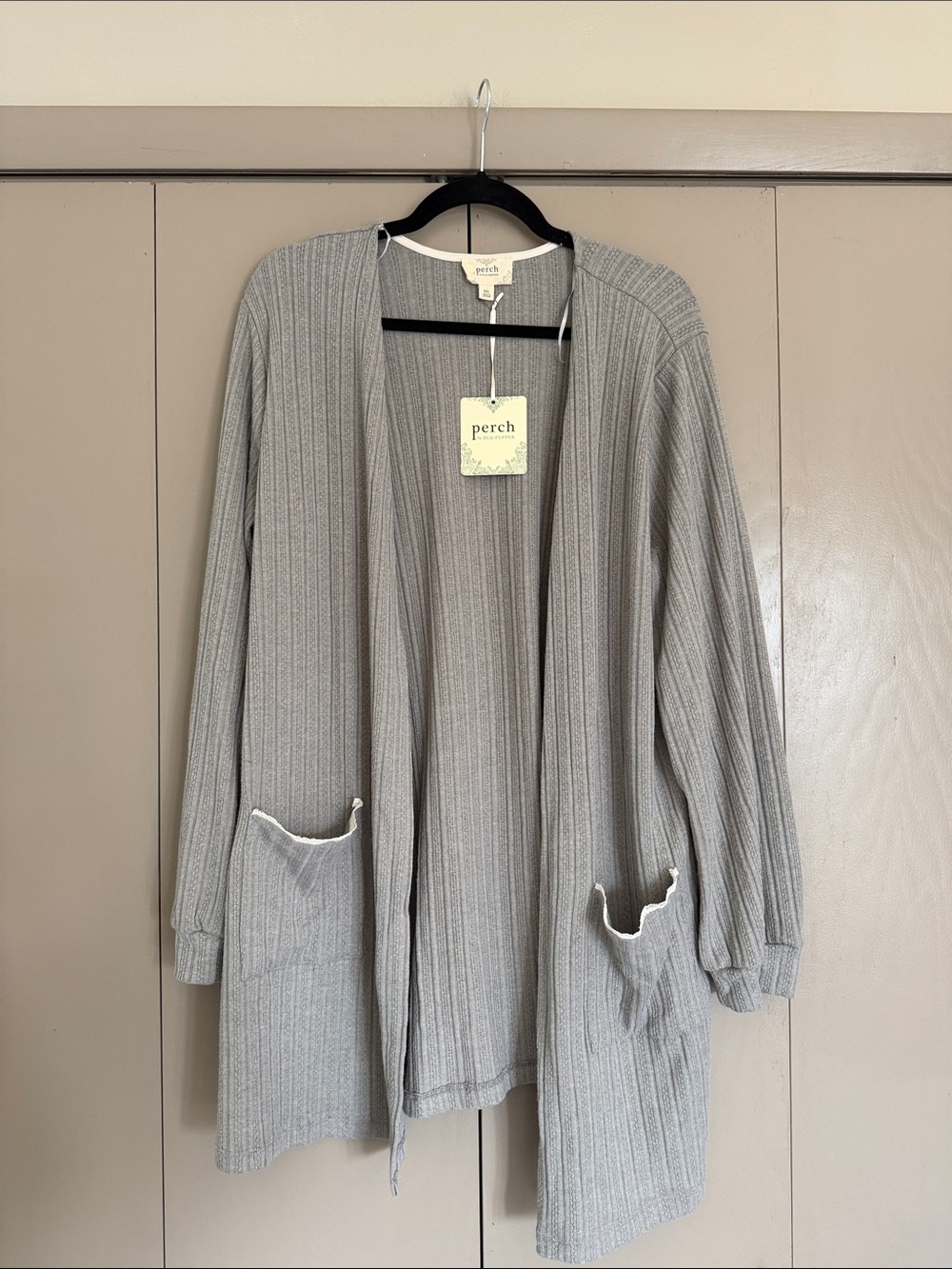 Blu Pepper Perch Ribbed Open Cardigan - Gray